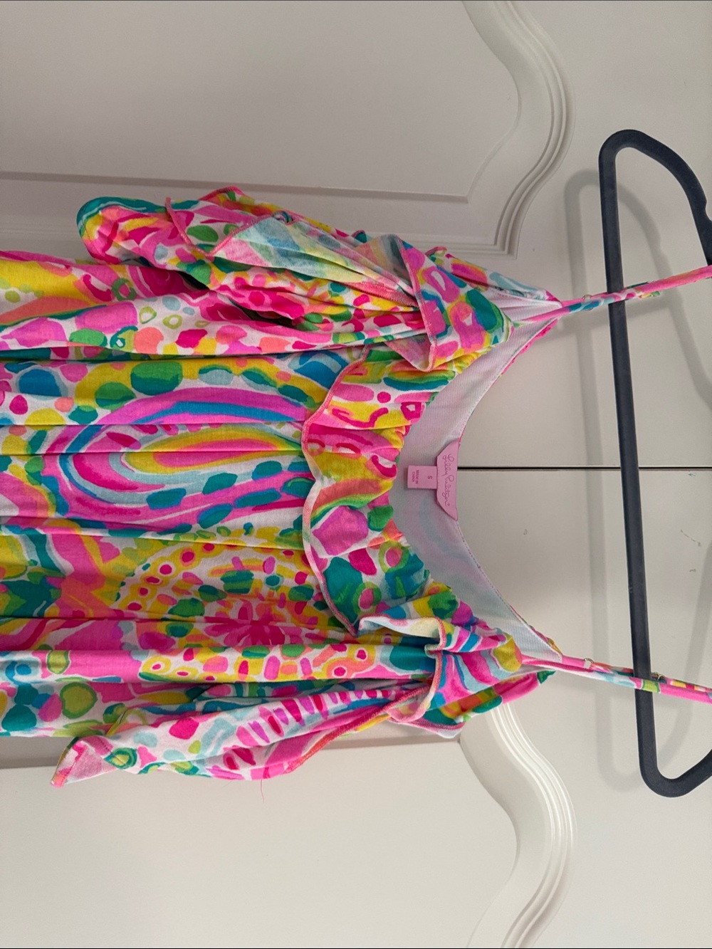 Lilly Pulitzer Pink, Yellow & Green Print Ruffle Strap Romper - Picture 3 of 5